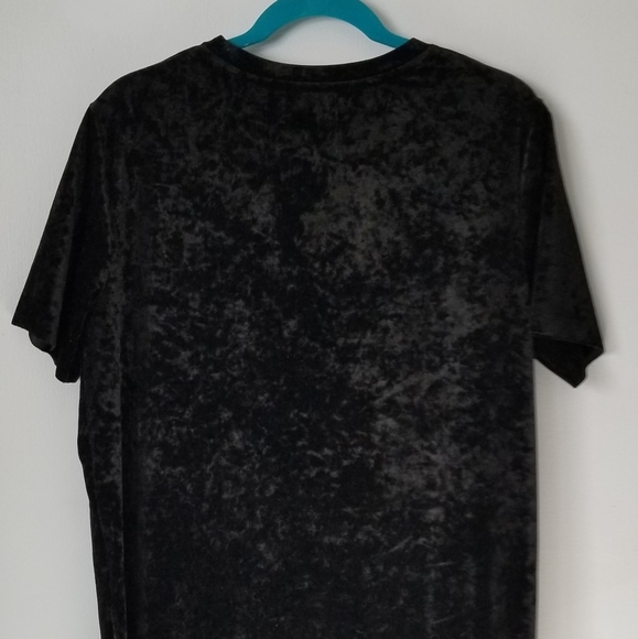 Falls Creek Black Faux Velvet Short Sleeve Top  L - Picture 7 of 8